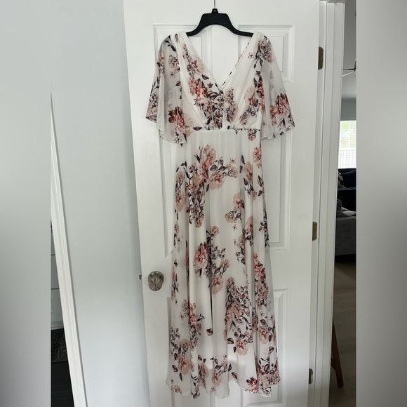 White Maxi Dress with Pink Floral - Picture 2 of 6